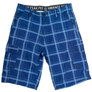 No Fear Blue Plaid Cargo Shorts for‎ Men